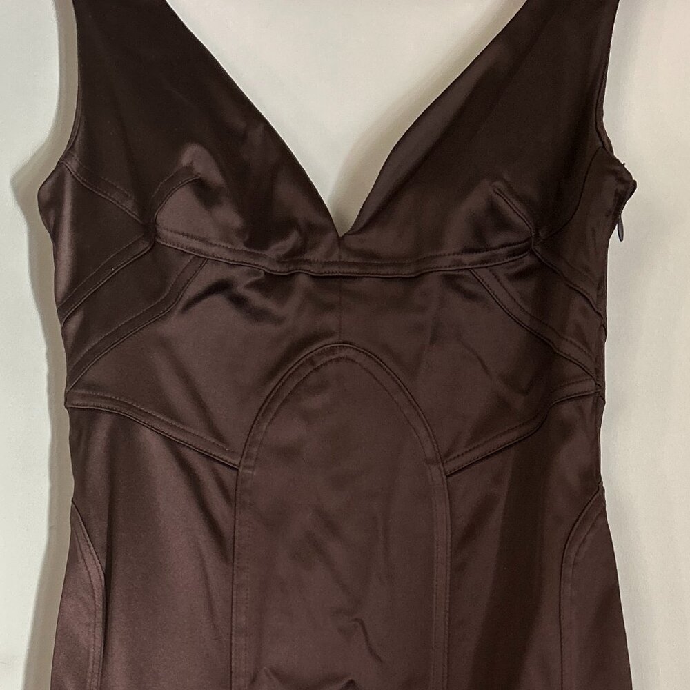 Satin Expresso Brown Body-Con Dress in Size 10